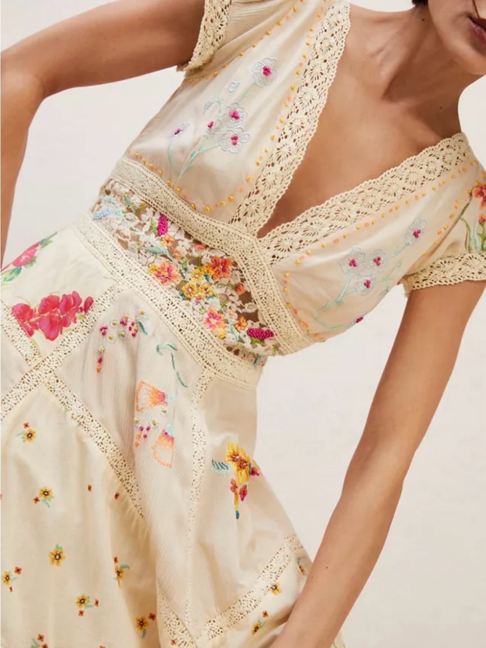 BHLDN x Free People Cream Floral V-Neck Maxi Dress. STUNNING!